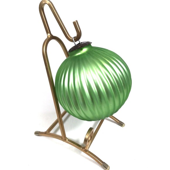 VTG Kugel Midwest Christmas Ornament Iridescent Lime Green Ribbed Glass Lg 4.5" - Picture 1 of 9